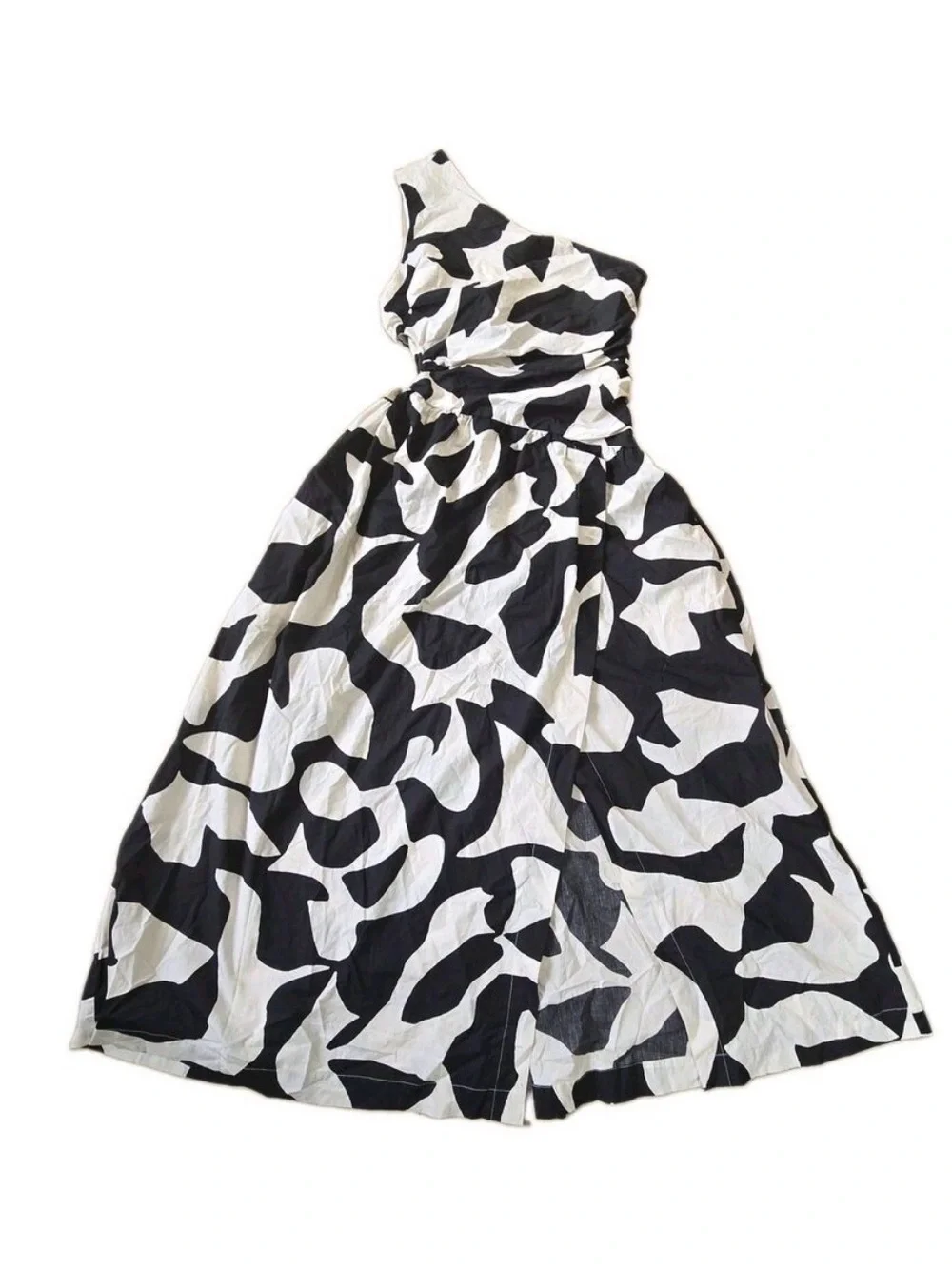 Abercrombie Fitch One Shoulder Cutout Maxi Dress Pockets NWOT M Black White